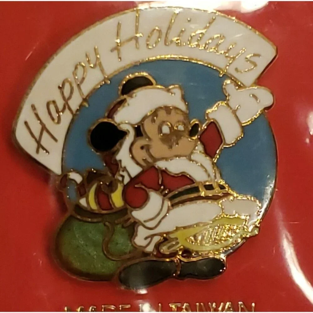 Vtg Disney Christmas Trading Pin Santa Mickey Mouse Enamel Happy Holidays 1996